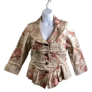 Samuel Dong Women’s Y2K Floral Jacket Size S Peplum Asian Boho Vibes Art To Wear